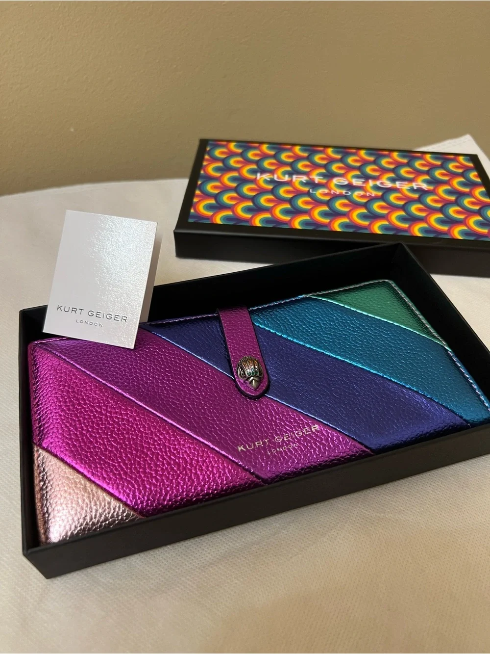 Kurt Geiger Multicolor Metallic Leather Clutch Wallet NWT